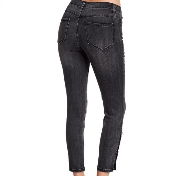 KENSIE Ankle Crop Pearl Accent High Rise Denim Jeans in Black - Picture 2 of 11